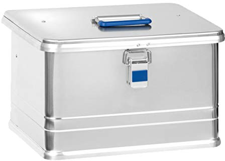 Hünersdorff Aluminium-Box Profi 30 Liter, spritzwassergeschütz mit Gummi-Dichtung, leicht, stabil, Klapphandgriffe, Vorbereitung für Schlösser, Farbe: silber