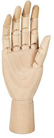 Relaxdays Mano di Legno Snodabile Destra, 25x8x5 cm, Dita Flessibili, Modello Disegnare, Accessori Artistici, Naturale