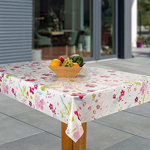 laro Wachstuch-Tischdecke Abwaschbar Garten-Tischdecke Wachstischdecke PVC Plastik-Tischdecken Eckig Meterware Wasserabweisend Abwischbar, Muster:Blume pink. rosa. grün, Größe:100x100