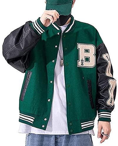 Giacca da Baseball Giacca College Vintage Uomo Giacca Vintage Giacca Sportiva Giacca Felpata Ragazzi (Color : Green, Size : XL)