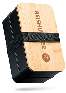 Reishunger Bento Box, schwarz - Lunchbox aus BPA-freiem Kunststoff mit 2 Behältern und Besteck - Box für Meal Prep & To Go aus 100% PP - Lebensmittelechten Material