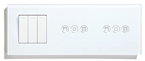 BSEED Interruptor de luz de 3 compartimentos de 1 vía con interruptor de persiana doble, compatible con Alexa Smart Life, Tuya y Google Home 228 mm, color blanco