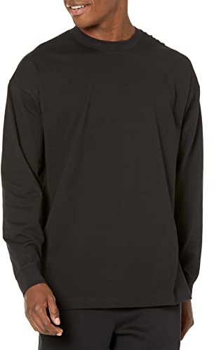 Amazon Essentials herr 100% ekologisk bomull överdimensionerad passform långärmad t-shirt, svart, medium