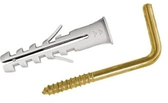 Virsus Tasselli con Gancio color oro 5371, misura 4x20 mm, tassello a muro in Nylon e ganci in acciaio, tasselli universali per fissaggio quadri, cornici, specchi e scaffali leggeri (10)