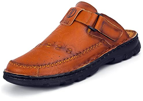BUGUKI Herr Läder Sandaler Sommar Stängt Topp Träskor och Mules, T3 brun röd, 40 EU