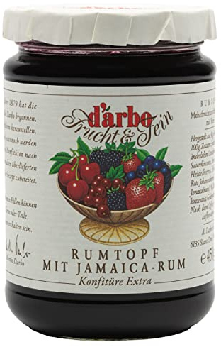 Food-United KONFITÜRE EXTRA RUMTOPF 4x 450g Glas von DARBO Naturrein rum pot jam mit 1% Jamaica Rum passend für Torte Crepes Früchtekuchen Gebäck Füllungen Abendsnacks (4)