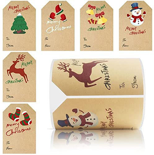 250 Stück Aufkleber Weihnachten zum Beschriften Christmas stickers Weihnachtssticker Kraftpapier Etiketten Selbstklebend Aufkleber Frohe Weihnachten Geschenkaufkleber Weihnachtsdeko
