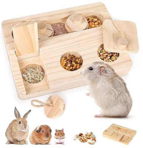 Bogoro Juguetes de Madera Natural 6 en 1 para Hámster, Juguetes Masticables y para Buscar Comida, Accesorios Seguros para Roedores y Conejos
