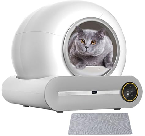 WDDEYYDS Lettiera per Gatti autopulente Toilette per Gatti autopulente Intelligente Tramite Deodorante ionico con Controllo App, 65L + 9L con Sacchetti di immondizia/Tappetino