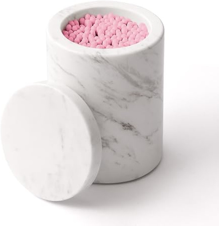 WORHE Marmor Behälter, Marmor Kottonswab Behälter mit Deckel, Weiß | Badezimmer Vanity Organizer, geeignet zur Aufbewahrung von Make Schwämmen und Badesalzen, ideal für Make Zubehör Box (DL011)