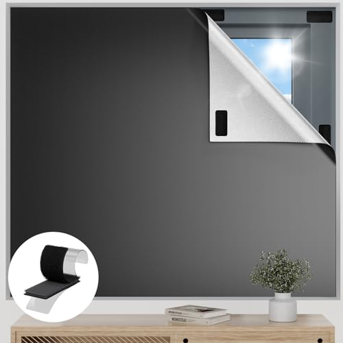Blackout Curtains for Bedroom, 85 x 57 Temporary Blackout Shades for Windows, Portable Black Out Blinds Screen with 20 Loop & Hook, 100% Black Out Window Cover Film for Baby Nursery Travel RV-Blacks