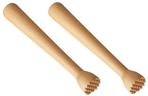 OUNONA Wooden Ice Muddler and Cocktail Stirring Rod Set, 2pcs Beech Wood Drink Muddler for Bar Mixology, Lemon Juicer and Ice Crusher Stick for Cocktails and Milk Tea Mixing