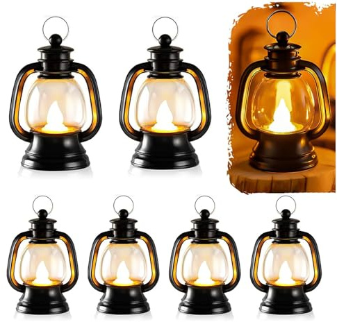 Johiux 6 Stück Schwarz Mini Laterne LED,Kleine Laterne Halloween Deko,Tischdeko Weihnachten,Mini Weihnachtsdeko Laterne,Led Weihnachtslaterne,Halloween Tischdeko,Ramadan Deko,Laterne Kinde St Martin