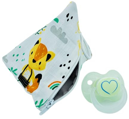 Aufbewahrung Schnuller-Tasche XL für 2-4 Nuckel Waldtiere Bär Fuchs weiß grau grün