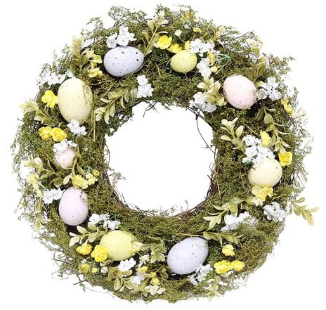 Couronne de Pâques Artificielle décorative - Présentoir Artificiel avec œufs de Pâques et Fleurs - Décoration de Porte Suspendue - Utilisation intérieure et extérieure - par TRIXES