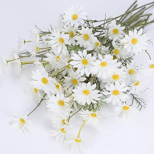 14Bundles Artificial Flowers White Daisy,Artificial Daisy Silk Fake Flowers,UV Resistant Daisy Artificial Flower Faux Greenery Shrubs Plants,Outdoor Silk Flowers Fake Wildflowers for Home Garden Decor