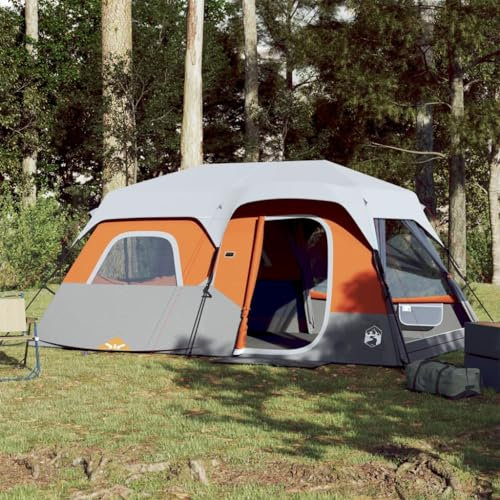 Annlera Campingzelt 441x288x217 cm Kuppelzelt mit LED 9 Personen Zelt für Familien Großes Zelt Campingzelt Wasserdicht mit Sonnendach Grau und Orange