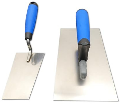 2er Set DEWEPRO® Glättkelle & Berner Putzkelle - Stuckateurkelle - Spachtelkelle - Aufziehkelle aus Edelstahl mit ergonomisch geformten Handgriff