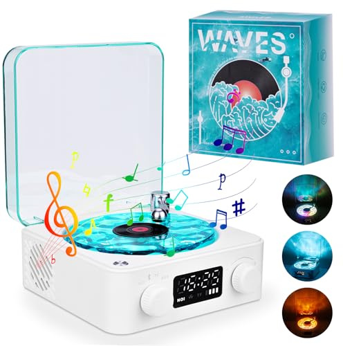 The Waves Vinyl Player, Vinyl Record Player Bluetooth-Plattenspieler mit Lichteffekt von Wasserwellen, Retro Turntable Speaker, Waves Vin-yl Bluetooth-Lautsprecher für Party, Ambiente, Geschenk Party