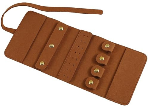 Itkcozcg Modischer Schmuck, leichte Schmuckrolle, tragbare Aufbewahrungstasche für Halskette, Ohrringe, Ringe, Armband, mehrfarbig, Braun, 24×10cm
