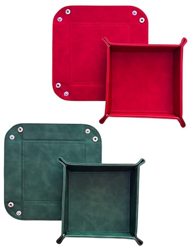 Set di 2 sottobicchieri pieghevoli in pelle (16 x 16 cm), svuotatori quadrati per chiavi, cellulare, cuffie, piccoli oggetti, gioielli (rosso – verde)
