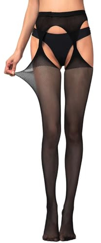 GWAWG Liguero sexy de cintura alta con medias transparentes, tirantes sexy y medias, cintura alta, medias para mujer, Negro, talla única