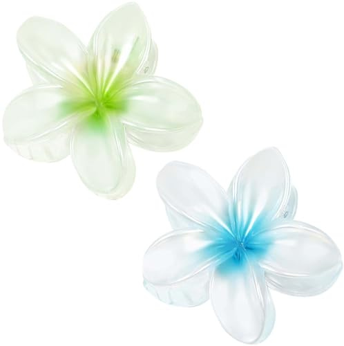 LECTNORE Lot de 2 pinces à cheveux pour femme, motif floral vert et bleu, 8 x 8 x 8 cm, pinces antidérapantes pour tous les types de cheveux, femmes adultes
