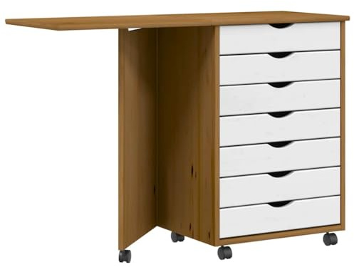 vidaXL Rollschrank mit Schreibtisch Moss Honigbraun Massivholz Kiefer