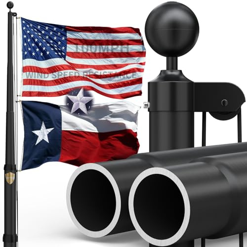 KBLOONG Heavy Duty Flag Pole - 20 FT Black Ultra Thick Diameter Aluminum Flagpole Kit for Outside House In Ground or Commercial - 100 MPH Wind Tested
