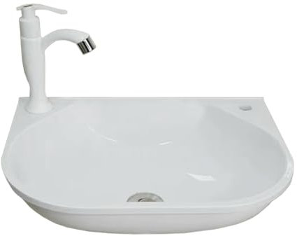 XRB2050 Blanc Lavabo Mural en Résine, 42x30x14 cm Lavabo Montage Mural, Lavabo Salle De Bains Suspendu pour Petite Salle de Bain et Les Toilettes Vestiaires Buanderies D Plastique Robinet