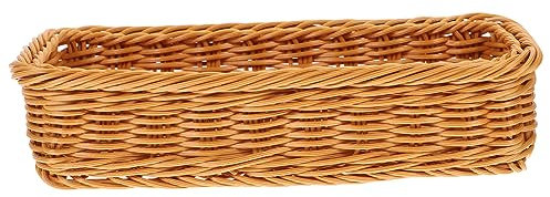 MOTHNUR Imitation Rattan Woven Snack Basket and Candy Storage Box 30x11.5x7cm Brown Tabletop Organizer for Kitchen Countertop and Home Use