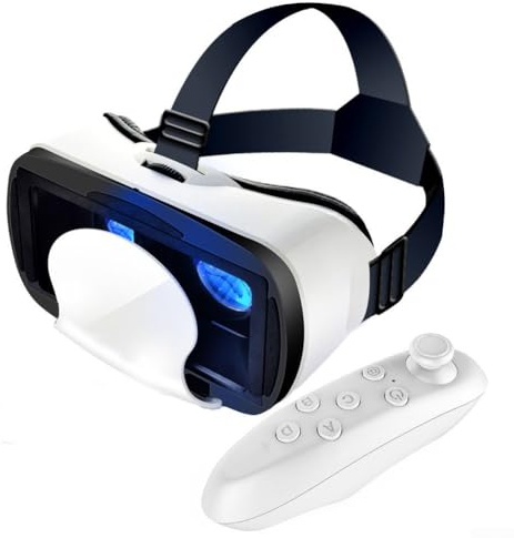 HpLive VR Brille für Handy,Verstellbares VR-Headset mit Controller: Immersives 3D-Erlebnis & Auge(White)