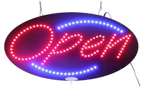 MObyat Insegna LED Open, cartelloni pubblicitari a LED 38 * 69 cm, Pannello in Acrilico con Retro in ABS, Effetti di Animazione (costante, Lampeggiante, Lampeggiante Continuo)