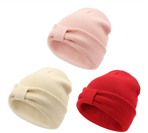 DRESHOW Kleinkind Beanie Baby Wintermützen Baby Weich Stricken Unisex-Mütze für Jungen und Mädchen Warme Mützen mit Schleife für 0-36 Monate