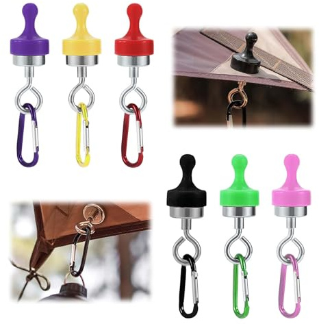 LNGJIN 6 Stück Magnet Magnetische Haken, Farbe magnet mit haken, Campingmagnethaken, Magnetische haken runder, Magnethaken, Camping magnethaken rund, geeignet für Outdoor-Camping (sechs Farben)
