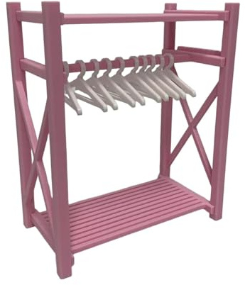 harayaa Armario para Casa de Muñecas Guardarropa de Juguete Ropero Pequeño Y Mueble de Escena Artificial con Montaje Sencillo Perchas Adecuado para Decor, Rosa