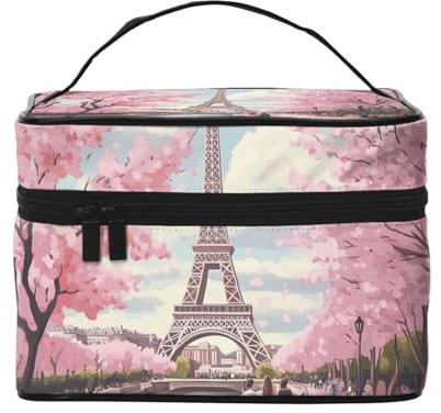 HSYOYO Romantic Eiffel Tower Makeup Bag for Women Travel Cosmetic Bag Large Makeup Case Portable Toiletry Skincare Organizer Bags