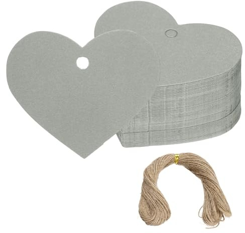 PATIKIL Gift Tags with String, 100Pcs Heart Shaped Blank Paper Tags Gift Wrapping Hang Labels with Jute Twine for Birthday Party Favors Wedding Valentine's Day DIY Crafts, Gray