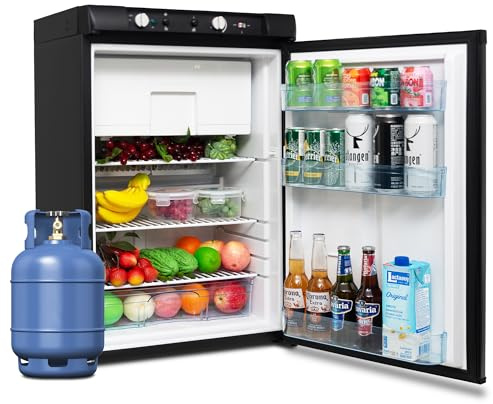 Smad Gas Fridge Freezer 100L, 3 Way Fridge Freezer Camping, Gas 240V 12V | for Off-grid, Caravan, Campervan, Van, Motorhome, Garage, Truck, Tent, RV, Mobil-Home, 0dB, Black