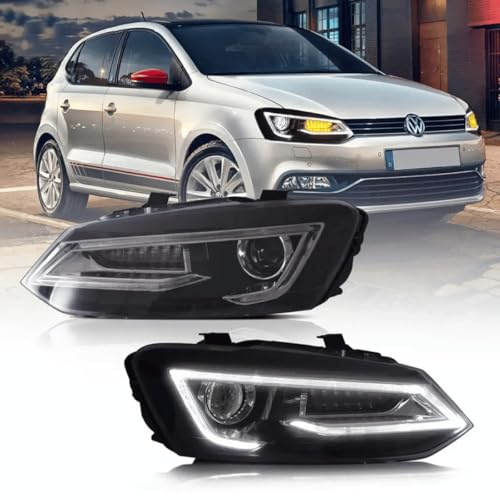 CR-Lights LED Scheinwerfer Set Schwarz für VW Polo V 6R 6C Hatchback 2009–2017 | E-Prüfzeichen | Adapter Stecker