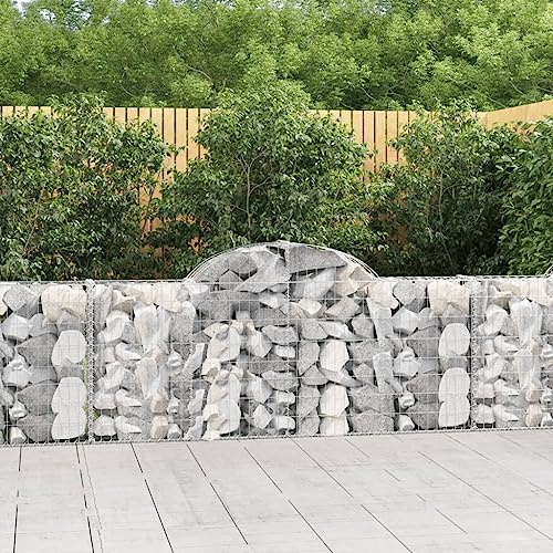 HaoChrymec Set di Gabbioni da Giardino ad Arco Alto, in Ferro Zincato, Struttura Stabilissima, Gabbione Metallico, Recinzioni Decorativi, per Giardino e Cortile, Colore Argento, 200x30x80/100 cm
