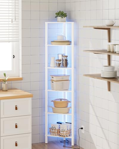 Apetaccat Hörnhylla med 6 nivåer LED-belysning triangulär stående hylla platsbesparande displayhylla för vardagsrum, sovrum, kök och badrum, 37 x 27 x 150 cm