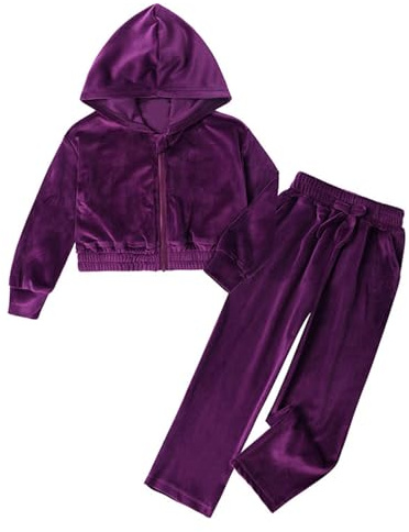 Set Completo Bambini Tuta da Ginnastica con Cappuccio in Velluto per Ragazze Completo da Jogging in Pile Morbido e Confortevole per uscite quotidiane