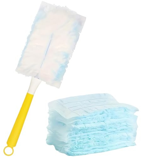 Lot de 10 Chiffons de Rechange XXL pour Attrape-poussière D-uster, S-wiffer Kit de plumeau avec Manche pour Nettoyage à Sec, Recharge d'essuie-Glaces pour la Maison et la Voiture
