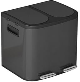 poubelles Poubelle rectangulaire à Double bac de 40 L avec Fermeture amortie et pédale - 2 bacs 20 litres, Acier Inoxydable Poubelle de Cuisine(Noir)