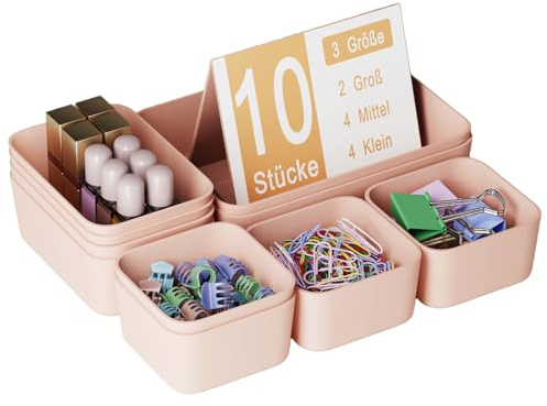 Homhut Schubladen Organizer 10 Stück für Küche Bad Büro Schreibtisch | 3 Größen Orgenizerboxen, Schminktisch Organizer, Schubladen Ordnungssystem, für Makeup Badezimmer