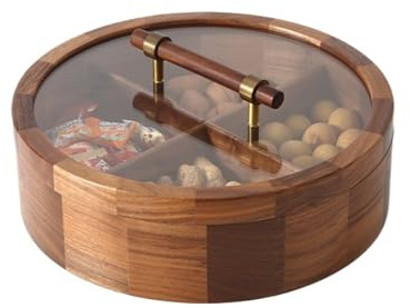 DHYUACN Caja De Madera Para Bento Caja de fruta nogal negro con tapa, cuenco madera maciza for frutos secos, caja Bento vidrio, mesita for café sala estar, decoración del hogar