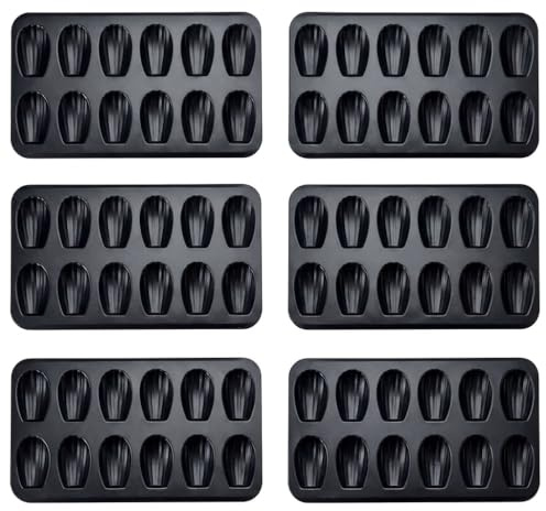 prisadowva 6 Pack Madeleine Pan,12-Well Nonstick Madeleine Cookie Mold,Heavy-Duty Carbon Steel Shell Shape Tea Cake Baking Pan