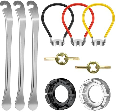 Yoreva 10 Stück Speichenschlüssel Fahrrad Set | 3 Speichenspanner,2 Stück 10-15 Gauge Nippelspanner,3 Fahrradreifenhebern und 2 Ventilschlüssel,Bike Fahrradwerkzeug Set