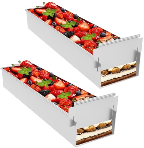 LOUJINGREO 2Pcs Tiramisu Pan Rectangle Cake Mold,Aluminum Alloy Nonstick Cheesecake Pan with Removable Baffle Plate Reusable Plate Cake Baking Tray Mold Safe for Bake Mousse Dessert